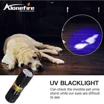 AloneFire 9 LED UV 395-400nm LED UV Žibintuvėlis Liuminescencinės agentas skorpionas detektoriaus šviesos Imitacija false nustatymo