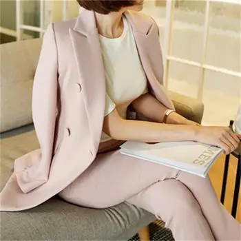 Moteriški drabužiai mados atsitiktinis tinka rinkiniai / Moterų verslo kailis vientisos spalvos dvigubas mygtukas kostiumas, sportiniai švarkai (bleizeriai)+kelnės kelnės Nustatyti T621