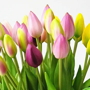 7Pcs/krūva Nekilnojamojo touch minkšto silikono Dirbtinės tulpės Gėlių namų vestuvių dekoravimas Netikrą nuotakos ranką gėlės flores tulpių