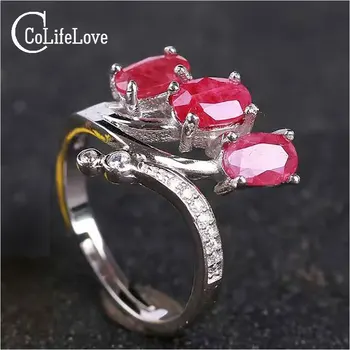 2016 naujas rubino žiedas už pasiūlymą, 3 vnt 4*6 mm gamtos rubino žiedas kietas 925 sterlingas sidabro klasikinis 925 sidabro rubino žiedas moters