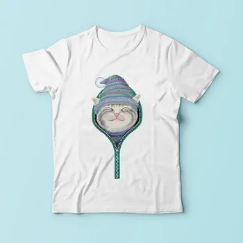 Cute Kačių eiti visur su jumis zip juokingi marškinėliai VYRAMS jollypeach 2018 naujas baltos spalvos atsitiktinis marškinėlius homme t-shirt, jokių klijų spausdinti