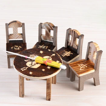 6 vnt Miniatiūrinių Pasakų Mediniai stalai Kėdės Skėtis Lėlių Sodo Namų Dekoro Ornamentą NB0229