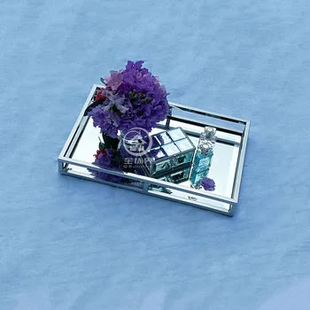 Metalo veidrodinį dėklas modernus nerūdijančio plieno lovelis vaisių patiekalas saugojimo traysquare stačiakampio padažu vestuvių stiklo plokštelės