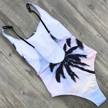 ZMTREE Kokoso Medžio Spausdinti Simwear Moterų Maudymosi Kostiumą 2018 Seksualus Backless vientisi maudymosi kostiumėlį, Aukštos Kojos Monokini Plaukti Dėvėti XL