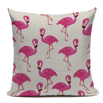 2016 Naujų Karšto Lino Medvilnės pink flamingo apdailos Almofadas 45Cmx45Cm Aikštėje Namų Dekoro Sofa-lova, Rankų darbo Pagalvėlė Padengti