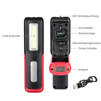 USB Įkrovimo COB LED Žibintuvėlį, Fakelą Stovėti Darbą Šviesos COB Lanterna Magnetinio Kabo Lempa, Lauko Kempingas