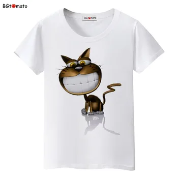BGtomato puikus besišypsantis veidas katė marškinėliai moteris animacinių filmų 3D didelis funny cat marškinėliai Prekės geros kokybės, patogūs minkšti marškinėliai