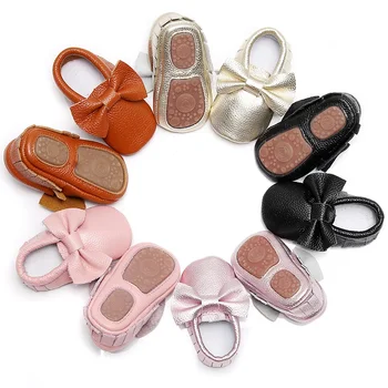 Naujas Gumos apačioje Pakraštyje lankas baby batai aukštos kokybės natūralios odos Naujagimiui mokasinai pirmą walker įkrovos 0-24M