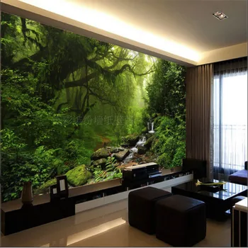 Nuotrauka 3D tapetai Custom natūralios saulės šviesos, žalia akių miškų kraštovaizdžio tapetų sienos 3D miegamasis kambarį fone