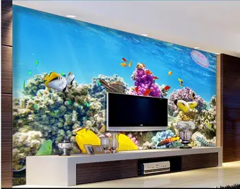 3d kambario tapetai užsakymą freskos neaustinių siena lipdukas povandeninio pasaulio tropinių žuvų, koralų akvariumo foto 3d sienų freskomis tapetai