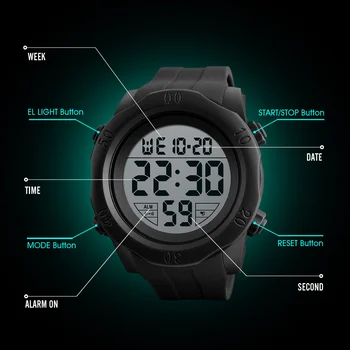 SKMEI Chronograph Sporto Laikrodžiai Vyrams Silikono Atgalinės atskaitos LED Skaitmeninio Laikrodžio Karinės Vandeniui Laikrodžius Žadintuvas Vyrų 1305