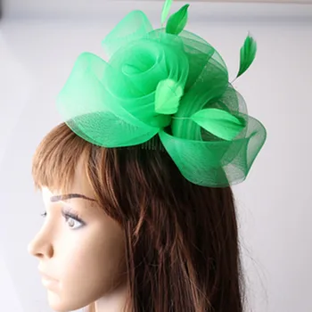 Ponios elegantiška pūkinė gėlės 3rose apdailos fascinators, vestuvių skrybėlės moterims nuotakos skrybėlės žaliųjų partijos kokteilis skrybėlės OF1529