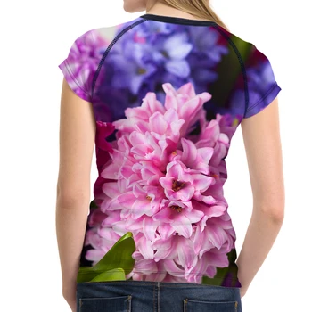 FORUDESIGNS alyvinė Tee Moterims 3D Gėlių T shirt Slim visoje Spausdinti Viršūnes Pasėlių Lady Elastinga Violetinė Marškinėlius Moterų Drabužiai Didmeninė