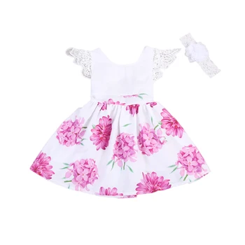 Vasarą Vaikams Baby Girl Gėlių Suknelė Bamblys Princesė Nėrinių Tiulio Tutu Oficialią Suknelės, Šaliai, Kaspinai 2VNT Komplektus Drabužių Rinkinys