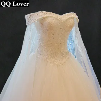 QQ Meilužis Prabanga, Aukštos kokybės Krištolo Duobute Nėrinių Vestuvių Suknelė Užsakymą Princesė Nuotaka Siuvinėjimo Valtis Kaklo-line Vestuvių Suknelė