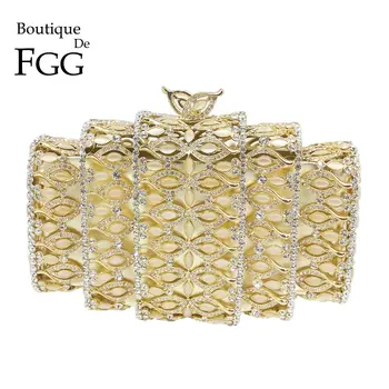 Boutique De FGG Apakinti Aukso Krištolo Moterų Vakare Krepšiai Tuščiaviduriai Iš Akmenų Zawalcowany Vestuvių Sankabos Nuotakos Diamond Minaudiere Piniginės