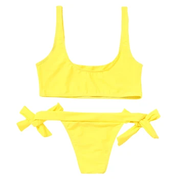 ZAFUL Bikini Geltona be pamušalo, Susijusi Bikini Komplektas U Kaklo Moterų maudymosi kostiumėlį, Samtelis, maudymosi Kostiumėliai, Mažai Waisted Plaukimo Kostiumas Kietas Paplūdimio Biquni
