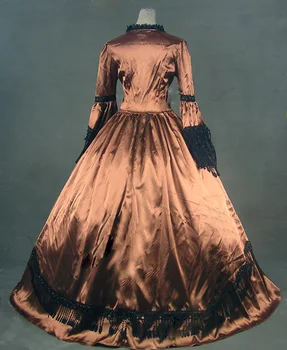 Nauja Viktorijos Stiliaus Suknelė Šampano Satino Kamuolys Suknelė Juoda Nėrinių ir Kutas Renesanso Viktorijos Kamuolys Suknelė Kostiumas