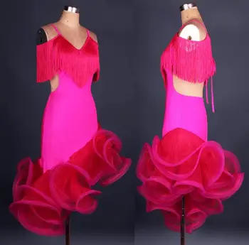 Suaugusiųjų/Vaikų Lotynų Sportinių Šokių Suknelės Rose/Raudona/Žalia Roupa De Ginastica Etape Kostiumai Kutas Salsa Veiklos Suknelės