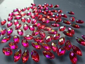 Rose Red AB Navette 250pcs 6*12mm Akrilo kristalų siūti prarasti karoliukai, kalnų krištolas aksesuaras akmens plokščių atgal vertus, siuvimo suknelė