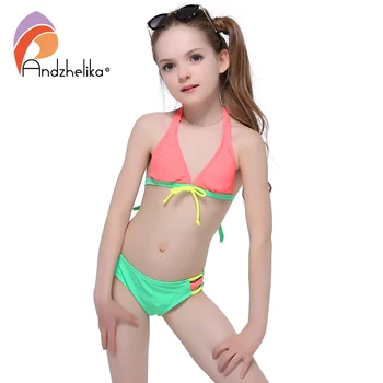 Andzhelika 2018 m. Vasaros Mergaitės Bikini Mielas Lankas Dviejų dalių Kostiumai Vaikams maudymosi Kostiumėliai, didelis Apačioje Plaukimo Kostiumas Vaikas Maudymosi Kostiumas