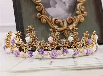Nuotaka rožančiai Violetinė Spalva Rausva ceremic gėlių kalnų krištolas princesė Rožančiai ir vainikai, vestuvių plaukų aksesuarai