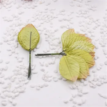 1 gabalas, 12 vienetų nailono šilko žali lapai dirbtinių gėlių, vestuvių dekoravimas 