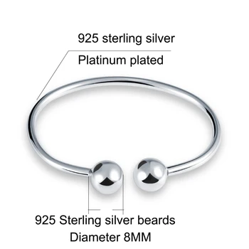Sinya 925 sterlingas sidabro reguliuojamas apyrankės, Bangles moterų, mergaičių Motina su 8mm arba 10mm sidabro karoliukai mados dizaino