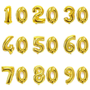 32 Colių Aukso Skaitmenų Balionai 10 20 30 40 50 60 70 80 90 Metų Suaugusiųjų Senojo Gimtadienio Vestuvės 