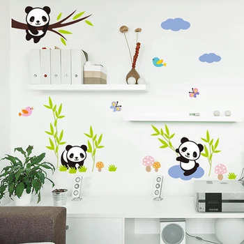 Animacinių Filmų Bambuko Panda Sienų Lipdukai, Vaikų Kambario, Miegamojo, Vaikų Darželio Dekoro Lipdukai Gyvūnų Freskos Meno Animacinių Filmų Plakatai Mielas Kūdikis Dovana