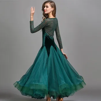 5 spalvos žalia valsas suknelė rumba standartas sklandžiai šokių suknelės Standartas socialinės suknelė Sportinių šokių konkurencijos suknelė pakraštys