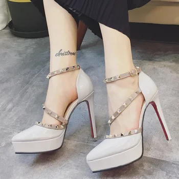 Moteriški gladiatorių sandalai platforma batų dizaineris kniedės batai lakinės odos fetišas aukštakulniai sandalai moterims siurbliai zapatos mujer