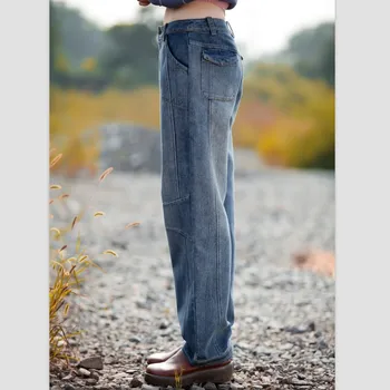Atsitiktinis džinsus, džinsinį audinį naujas mados tiesios kelnės moterų plius dydis aukšto juosmens medvilnės mišinys visas ilgis rudens žiemos chu0601
