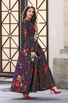 Naujas mados spausdinti maxi vintage suknelė moterims ilgomis rankovėmis vakaro drabužiai visas ilgis gana šalies slim gėlės, o kaklo 5982