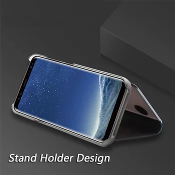 Prabanga Flip Cover Oda, Smart Chip Atveju, Samsung Galaxy A8 Plius A8+ Aiškus Vaizdas Stovi Veidrodis Atveju 