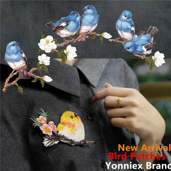 Gražus mados siuvinėjimo paukštis su gėlių Pleistras sticke medžiaga pasta drabužių užlopyti skylę 