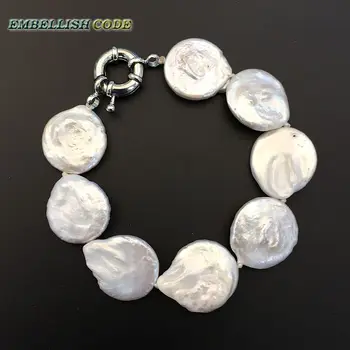 KARŠTO didelio dydžio baroko perlas apyrankės kablys auskarai nustatyti fine jewelry mygtuką monetos formos natūralus gėlo vandens perlai white spalvos