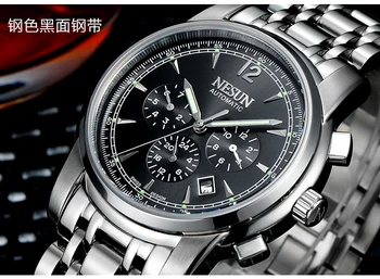 Prabangos Prekės NESUN Šveicarijos Laikrodžių Vyrams Automatinis Mechaninis laikrodis relogio masculino Šviesos Daugiafunkcinis laikrodis N9801-1