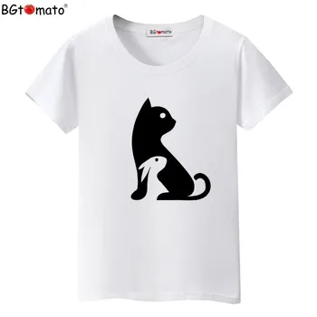 BGtomato Mielas 3D Juodosios katės ir triušiai Moterys T-Shirt Vasaros Mados Lady Viršūnes trumpomis Rankovėmis Atspausdintas Marškinėliai Naujovė Tee Marškinėliai