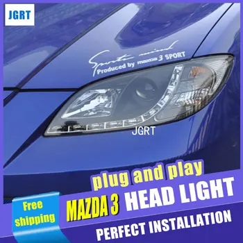 Automobilio Stilius priešakinių Šviesų 2006-2012 už Mazda 3 DoubleU Angel Eye LED DRL Dvigubo Objektyvo Šviesos H7 hid rinkinys su 2vnt.