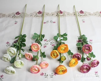 Didmeninė 5 vadovai dirbtinis Ranunculus asiaticus gėlių pluoštas netikrą persų Vėdrynas šilko Arbata, Rožių dekoratyvinės gėlės 12pcs