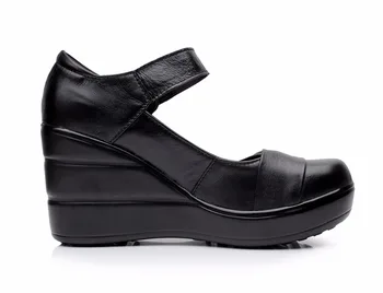 2018 m. pavasarį, rudenį natūralios odos moteriškos mados aukšti kulniukai siurbliai, pleištai juodos spalvos moteriška platforminiai batai