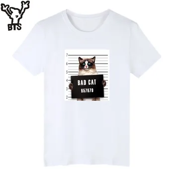 BTS Bad Cat Tee Marškinėliai trumpomis Rankovėmis Juokingas Nusikaltimas Katė T-marškinėliai Vyrams, T Marškiniai Vasaros Populiariausių Nusikaltimų Nuotraukos Katės Atsitiktinis Baltos spalvos Marškinėlius