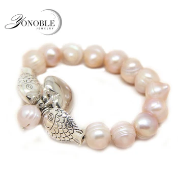 Žavesio baroko gėlavandenių perlų apyrankės moterims,balta, violetinė madinga nekilnojamojo natūralių perlų apyrankės papuošalai draugei gimtadienio proga