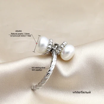 Derliaus natūralių gėlavandenių perlų žiedas 925 sidabro papuošalai moterims,du kartus perlų žiedas fine jewelry aukštos kokybės mergina dovanos