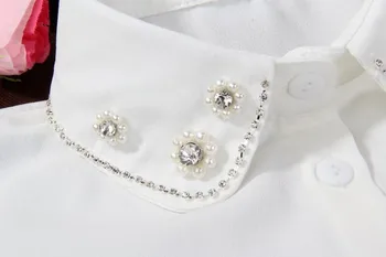 Moterų šifono marškinėliai netikrą apykaklės pearl dekoratyvinis apykaklės gyventojas laukinių megztinis Netikrą Palaidinės apykaklė Peter pan Apykaklės Nuimamas
