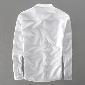 2017 m. Rudens ir žiemos nauja, vyriški ilgomis rankovėmis marškinėliai atsitiktinis medvilnės, baltos spalvos marškinėliai vyrams, prekės ženklo mados vyrų marškinėliai lino camisa masculina