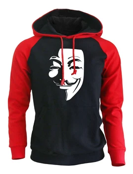 Bliuzono Vyrų 2018 M. Rudens Žiemos Vilnos Marškinėlius Su Skrybėlę Šiltas Spausdinti V for Vendetta Hip-Hop Mados Raglan Hoodies Puloveriai