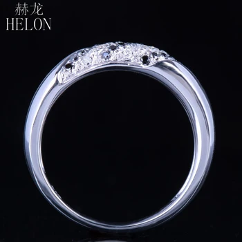 HELON Nutiesti Originali Gamtinių Deimantų & Juoda Deimantų Vestuvių Juostoje Kietas 10KT Balto Aukso Sužadėtuvių Metines Fine Jewelry Žiedas