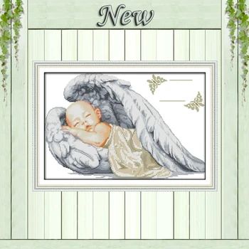 Little angel, gimimo liudijimas,miega kūdikis,modelis spausdinti drobės DMC 14CT 11CT DMS Kryželiu Siuvinėjimo rinkinių Rankdarbiams Rinkiniai